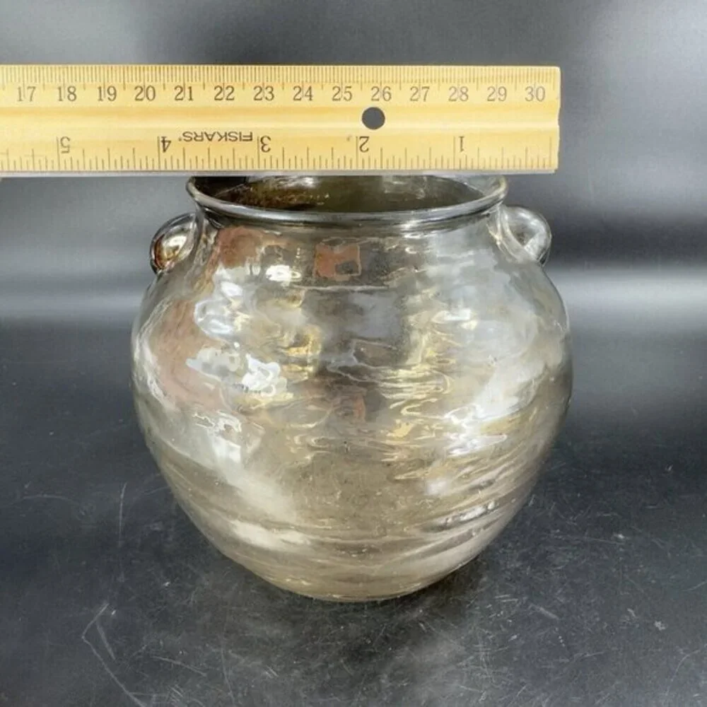 Anthropologie Capricio Art Glass‎ Round Bottom Vase With Small Handles W Sticker
